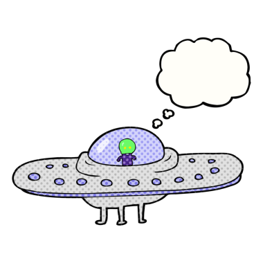 Bir insan tarafından çizilmiş serbest çizim balon karikatür uçan daire.