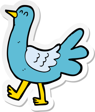 Bir insan tarafından çizilmiş yürüyen bir kuşun çıkartması.