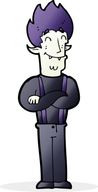 Bir insan tarafından çizilmiş mutlu vampir adam çizgi filmi.