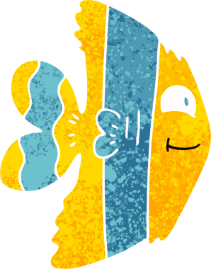 Bir insan tarafından çizilmiş tuhaf resimli karikatür balığı.