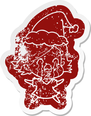 Garip bir çizgi film, bir insanın çizdiği Noel Baba şapkasıyla ağlayan bir kadının çıkartması.