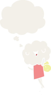 Düşünce baloncuğu olan, insan tarafından çizilmiş sevimli çizgi film başlıklı yaratık.