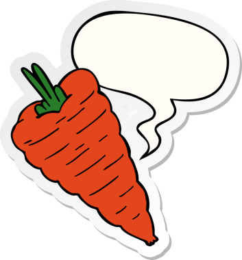 Bir insan tarafından çizilmiş konuşma balonu çıkartmalı havuç.