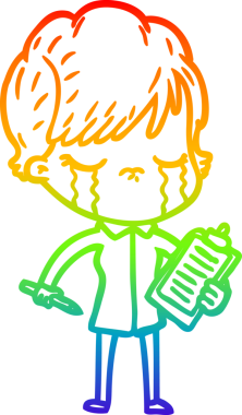 Gökkuşağı gradyan çizimi bir insan tarafından çizilmiş ağlayan bir çizgi kadın çizimi