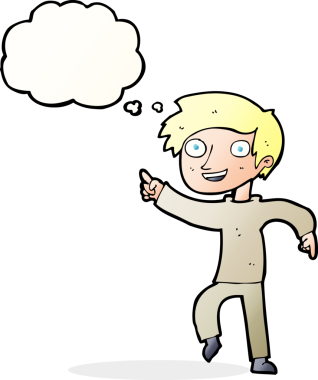 çizgi film mutlu çocuk bir insan tarafından çizilmiş düşünce balonuyla işaret