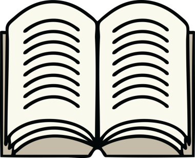 Bir insan tarafından çizilmiş açık bir kitabın sevimli karikatürü.