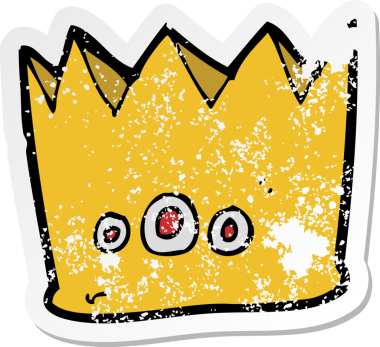 Bir insan tarafından çizilmiş bir karikatür taçının gerilimli retro etiketi