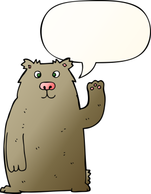 Bir insan tarafından çizilmiş yumuşak eğimli konuşma baloncuklu çizgi film ayısı.