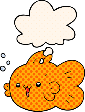 Bir insan tarafından çizilmiş, düşünce baloncuklu çizgi film balığı.