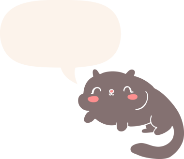 Konuşma baloncuğu olan çizgi film kedisi insan tarafından çizilmiş.