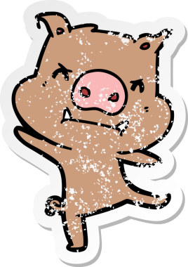 Bir insan tarafından çizilmiş kızgın çizgi film domuzunun sıkıntılı çıkartması.