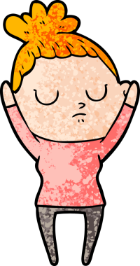 Bir insan tarafından çizilmiş sakin bir kadın çizgi filmi.