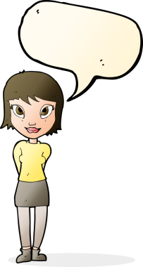 Bir insan tarafından çizilmiş konuşma balonu olan güzel bir kız.