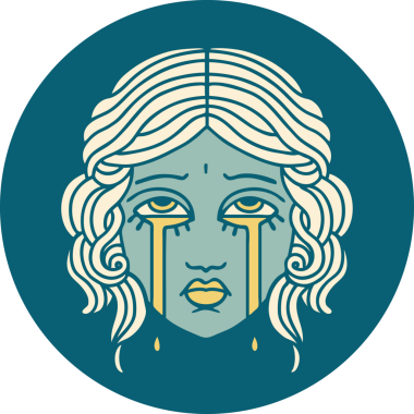 İkonik dövme stili. Bir insan tarafından çizilmiş ağlayan kadın yüzü.