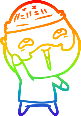 Bir insan tarafından çizilmiş mutlu sakallı bir adamın çizgi çizimi.