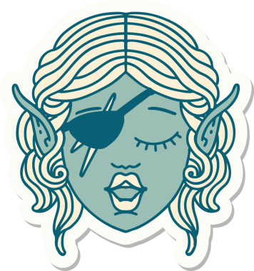 Bir insan tarafından çizilmiş bir elf karakterinin çıkartması.