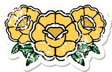 Bir insanın çizdiği çiçek buketinin geleneksel stiliyle depresif etiket dövmesi.