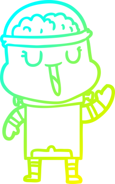 Bir insan tarafından çizilen mutlu çizgi film robotunun soğuk gradyan çizimi.