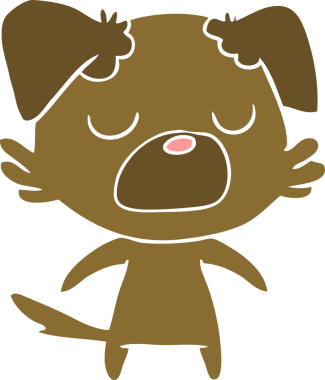 Bir insan tarafından çizilmiş düz renkli çizgi film köpeği.