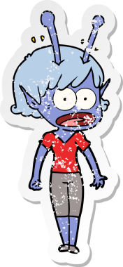 Bir insan tarafından çizilmiş uzaylı bir kızın karikatür çıkartması.