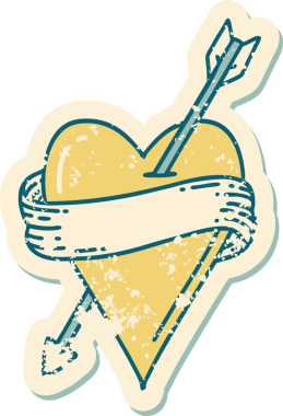 Bir insan tarafından çizilmiş ok kalp ve pankartın sembolik dövmeli görüntüsü