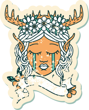 Retro Dövme Tarzı Üzgün Elf Karakteri Yüzü Bir İnsan Tarafından Çizildi