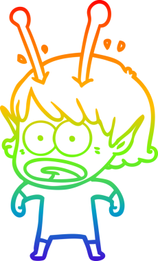 gökkuşağı gradyan çizimi bir çizgi film şok uzaylı kız bir insan tarafından çizildi