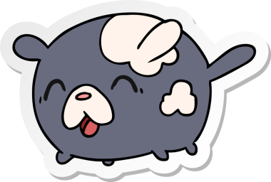 Etiket karikatür çizimi kawaii sevimli yama köpeği bir insan tarafından çizilmiş.