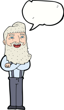 Bir insan tarafından çizilmiş sakallı mutlu bir çizgi film karakteri.