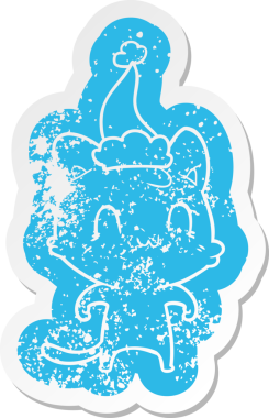 Bir insan tarafından çizilmiş Noel Baba şapkası takan mutlu bir kedinin sıkıntılı karikatürü.