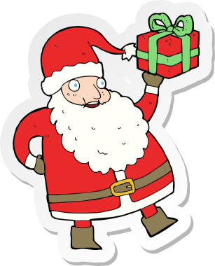 Bir insan tarafından çizilmiş Noel Baba çizgi filminin çıkartması.