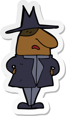 Bir insan tarafından çizilmiş ceketli ve şapkalı bir adamın çıkartması.