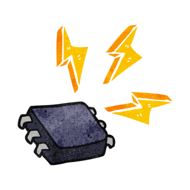 Bir insan tarafından çizilmiş serbest çizim retro karikatür bilgisayar çipi