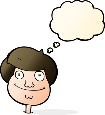 Bir insan tarafından çizilmiş düşünce balonlu mutlu çocuk yüzü.