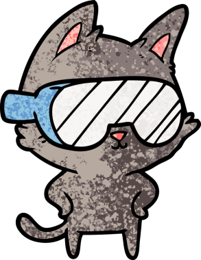 Bir insan tarafından çizilmiş gözlüklü çizgi film kedisi.