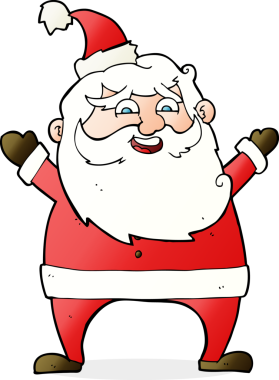 Bir insan tarafından çizilmiş neşeli Noel Baba çizgi filmi.