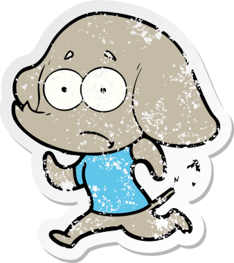 Çizgi filmin kederli çıkartması. Bir insan tarafından çekilen belirsiz fil.