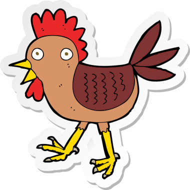 Bir insan tarafından çizilmiş komik bir tavuk çıkartması.