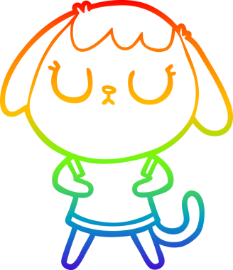 Gökkuşağı gradyan çizimi. Bir insan tarafından çizilmiş şirin bir köpek çizimi.