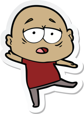 Bir insan tarafından çizilmiş, yorgun, kel bir adamın çıkartması.