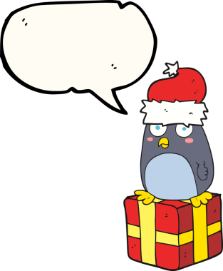 Bir insan tarafından çizilmiş serbest konuşma balonu karikatürü Noel pengueni