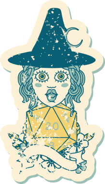 Retro Dövme Tarzı İnsan Büyücüsü Doğal 20 zar atışıyla Bir insan tarafından çizilmiş