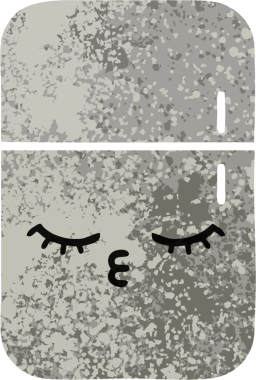 Bir insan tarafından çizilmiş buzdolabının retro çizim tarzı karikatürü.