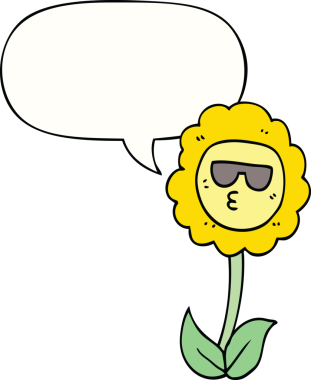 Bir insan tarafından çizilmiş konuşma baloncuklu karikatür çiçeği