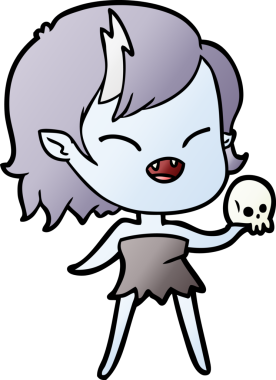 Bir insan tarafından çizilmiş kafatası olan gülen vampir kız.