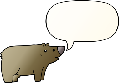 Bir insan tarafından çizilmiş yumuşak eğimli konuşma baloncuklu çizgi film ayısı.