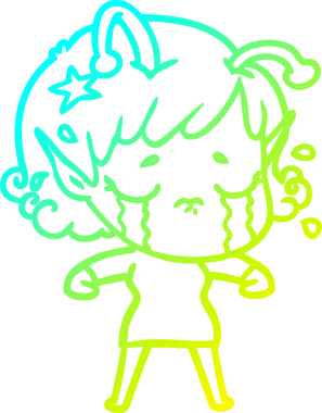 Bir insan tarafından çizilmiş ağlayan uzaylı kız çizgi filmi.