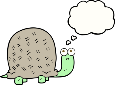 Serbest çizim düşünce balonu karikatürü bir insan tarafından çizilmiş üzgün kaplumbağa.
