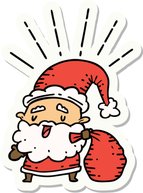 Bir insan tarafından çizilmiş çuvalı olan dövme stili Noel Baba karakteri.