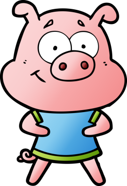 Bir insan tarafından çizilmiş mutlu çizgi film domuzu.